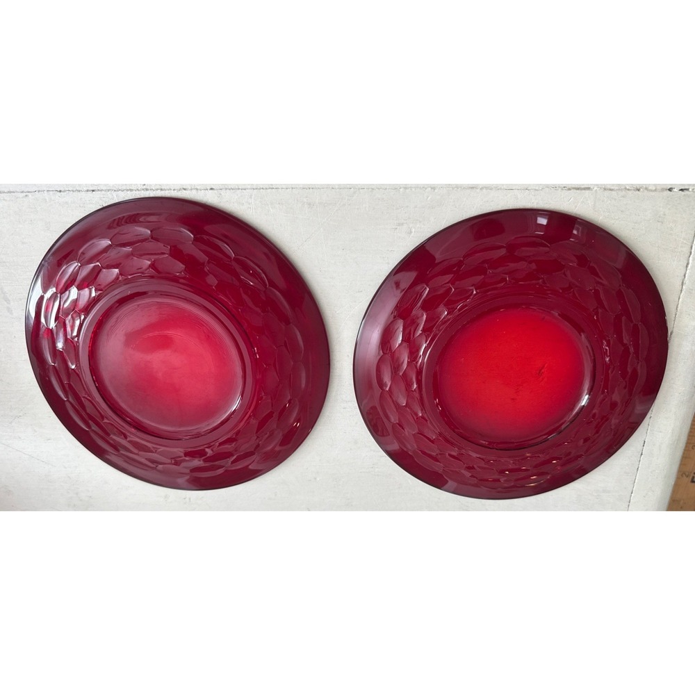 Vintage Viking Glass Georgian Plates 6in Ruby Red Dessert Honeycomb  RARE Lot 2